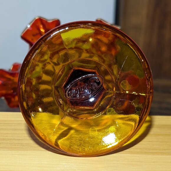 Vtg Fenton Amberina Ruffled Thumbprint Pedestal Compote / Candy Dish - Picture 4 of 5